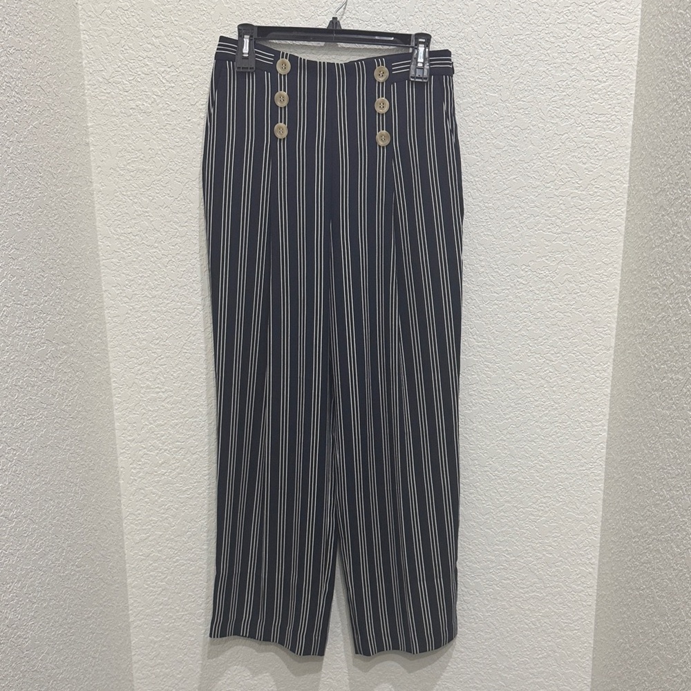 Ann Taylor Navy and White Striped Wide Leg Pants